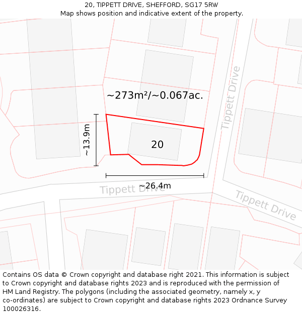 20, TIPPETT DRIVE, SHEFFORD, SG17 5RW: Plot and title map