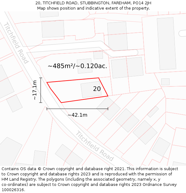 20, TITCHFIELD ROAD, STUBBINGTON, FAREHAM, PO14 2JH: Plot and title map