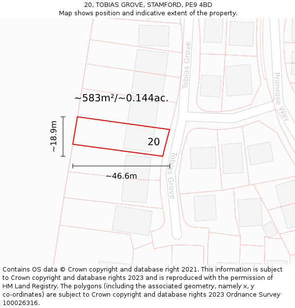 20, TOBIAS GROVE, STAMFORD, PE9 4BD: Plot and title map