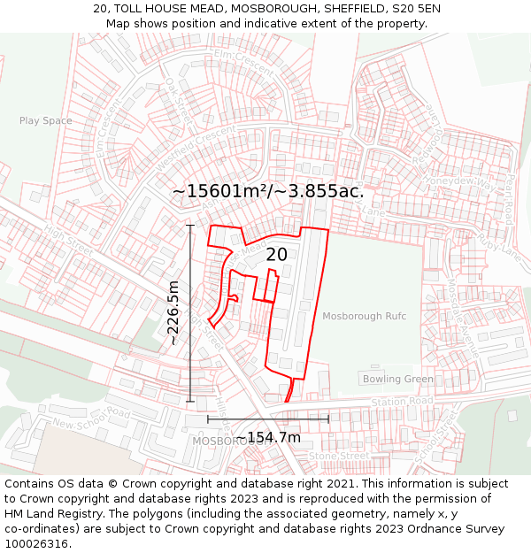 20, TOLL HOUSE MEAD, MOSBOROUGH, SHEFFIELD, S20 5EN: Plot and title map