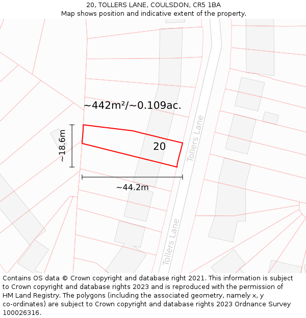 20, TOLLERS LANE, COULSDON, CR5 1BA: Plot and title map