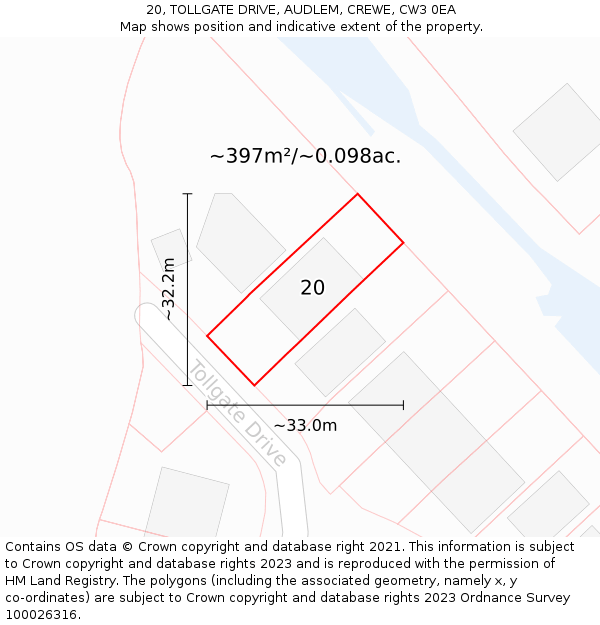 20, TOLLGATE DRIVE, AUDLEM, CREWE, CW3 0EA: Plot and title map