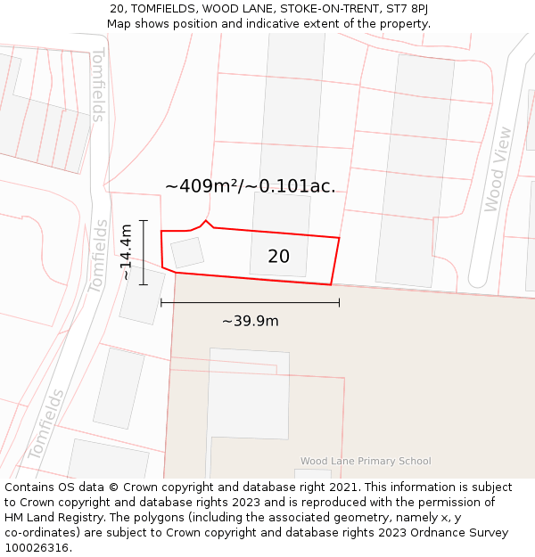 20, TOMFIELDS, WOOD LANE, STOKE-ON-TRENT, ST7 8PJ: Plot and title map