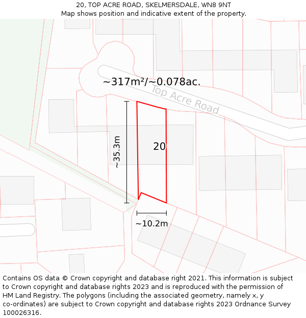 20, TOP ACRE ROAD, SKELMERSDALE, WN8 9NT: Plot and title map