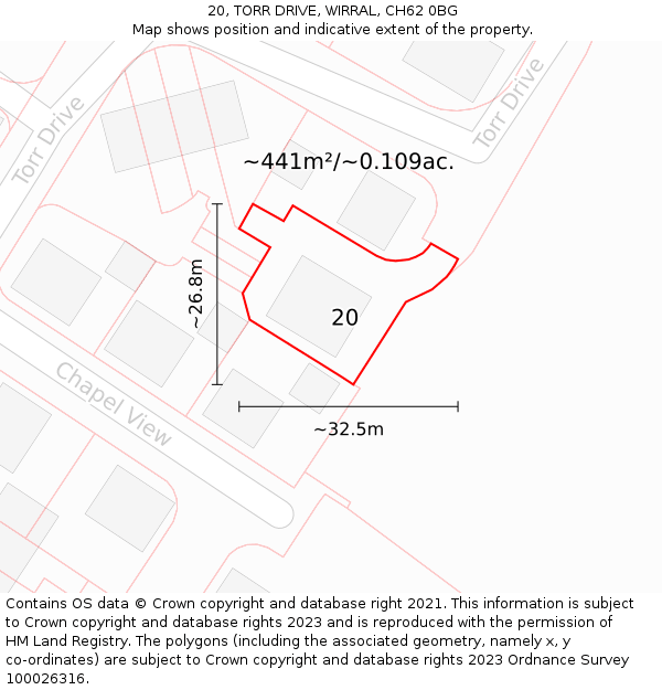 20, TORR DRIVE, WIRRAL, CH62 0BG: Plot and title map