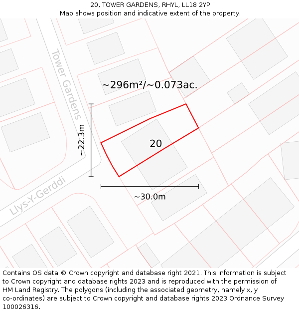 20, TOWER GARDENS, RHYL, LL18 2YP: Plot and title map