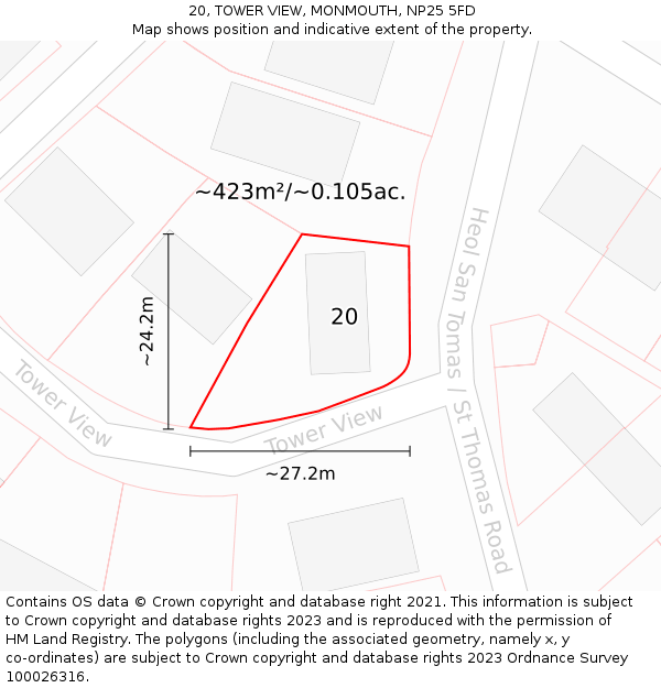 20, TOWER VIEW, MONMOUTH, NP25 5FD: Plot and title map