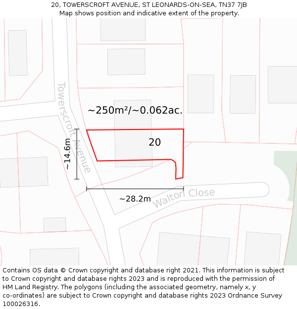 20, TOWERSCROFT AVENUE, ST LEONARDS-ON-SEA, TN37 7JB: Plot and title map