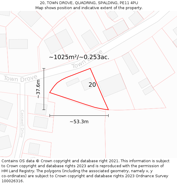 20, TOWN DROVE, QUADRING, SPALDING, PE11 4PU: Plot and title map