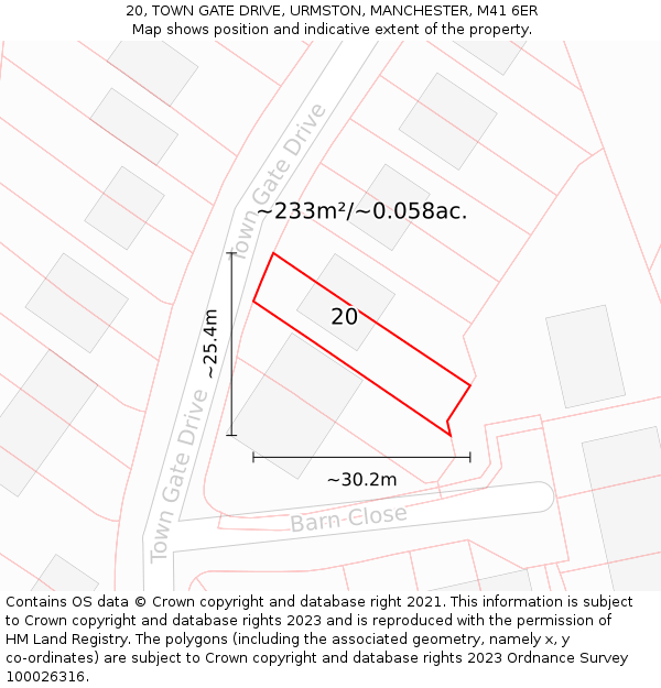 20, TOWN GATE DRIVE, URMSTON, MANCHESTER, M41 6ER: Plot and title map