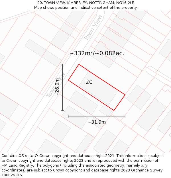 20, TOWN VIEW, KIMBERLEY, NOTTINGHAM, NG16 2LE: Plot and title map