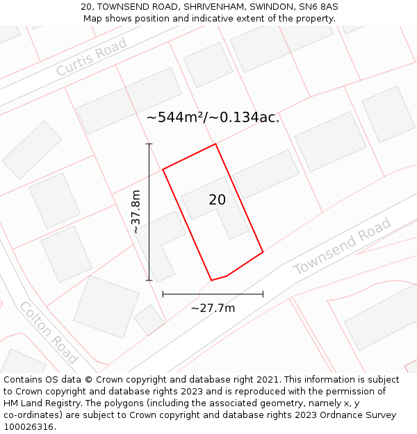 20, TOWNSEND ROAD, SHRIVENHAM, SWINDON, SN6 8AS: Plot and title map