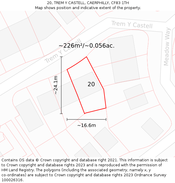 20, TREM Y CASTELL, CAERPHILLY, CF83 1TH: Plot and title map