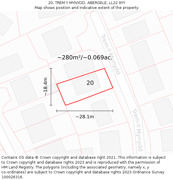 20, TREM Y MYNYDD, ABERGELE, LL22 9YY: Plot and title map