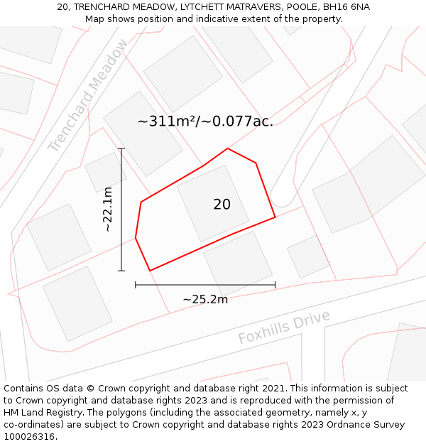 20, TRENCHARD MEADOW, LYTCHETT MATRAVERS, POOLE, BH16 6NA: Plot and title map