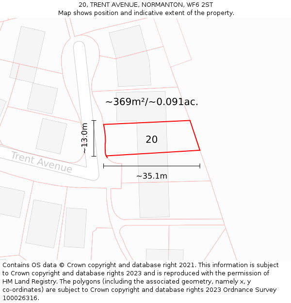 20, TRENT AVENUE, NORMANTON, WF6 2ST: Plot and title map