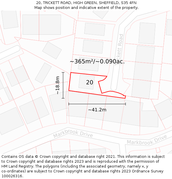 20, TRICKETT ROAD, HIGH GREEN, SHEFFIELD, S35 4FN: Plot and title map