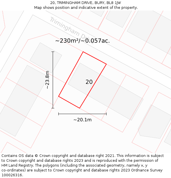20, TRIMINGHAM DRIVE, BURY, BL8 1JW: Plot and title map