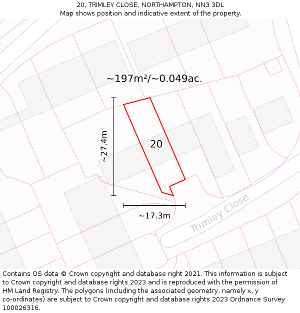 20, TRIMLEY CLOSE, NORTHAMPTON, NN3 3DL: Plot and title map