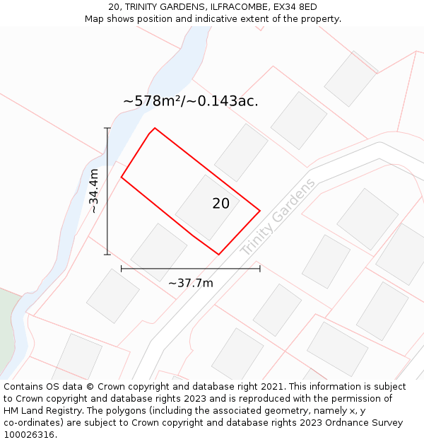 20, TRINITY GARDENS, ILFRACOMBE, EX34 8ED: Plot and title map