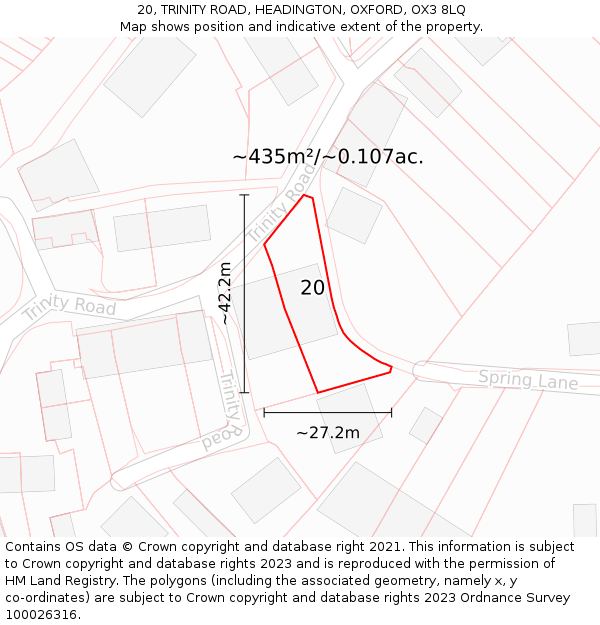 20, TRINITY ROAD, HEADINGTON, OXFORD, OX3 8LQ: Plot and title map