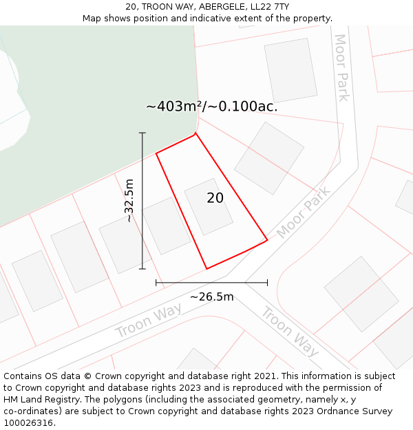 20, TROON WAY, ABERGELE, LL22 7TY: Plot and title map