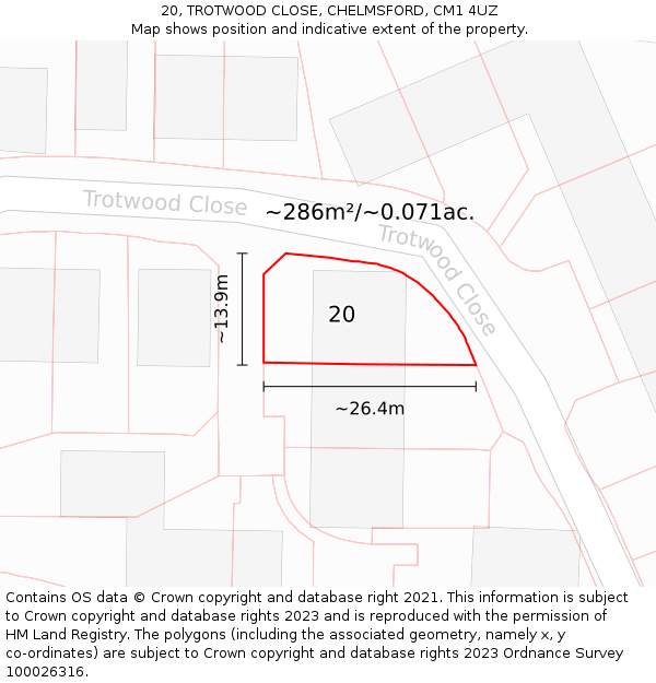 20, TROTWOOD CLOSE, CHELMSFORD, CM1 4UZ: Plot and title map