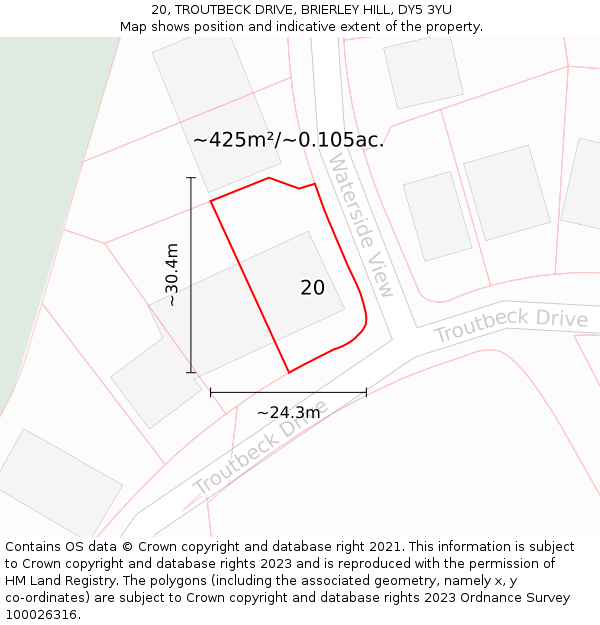 20, TROUTBECK DRIVE, BRIERLEY HILL, DY5 3YU: Plot and title map