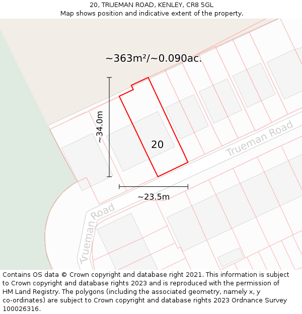 20, TRUEMAN ROAD, KENLEY, CR8 5GL: Plot and title map