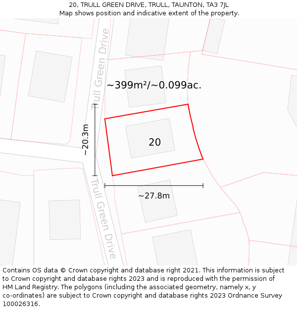 20, TRULL GREEN DRIVE, TRULL, TAUNTON, TA3 7JL: Plot and title map