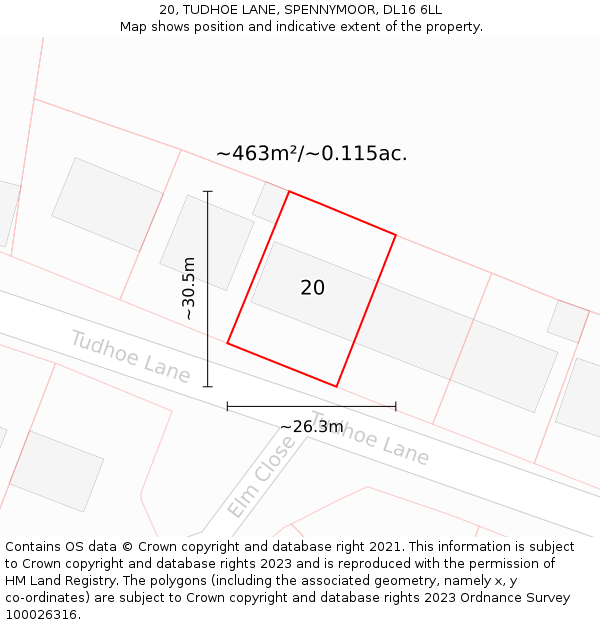 20, TUDHOE LANE, SPENNYMOOR, DL16 6LL: Plot and title map