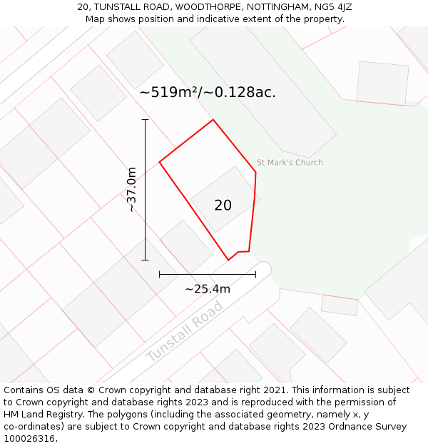 20, TUNSTALL ROAD, WOODTHORPE, NOTTINGHAM, NG5 4JZ: Plot and title map