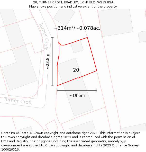 20, TURNER CROFT, FRADLEY, LICHFIELD, WS13 8SA: Plot and title map