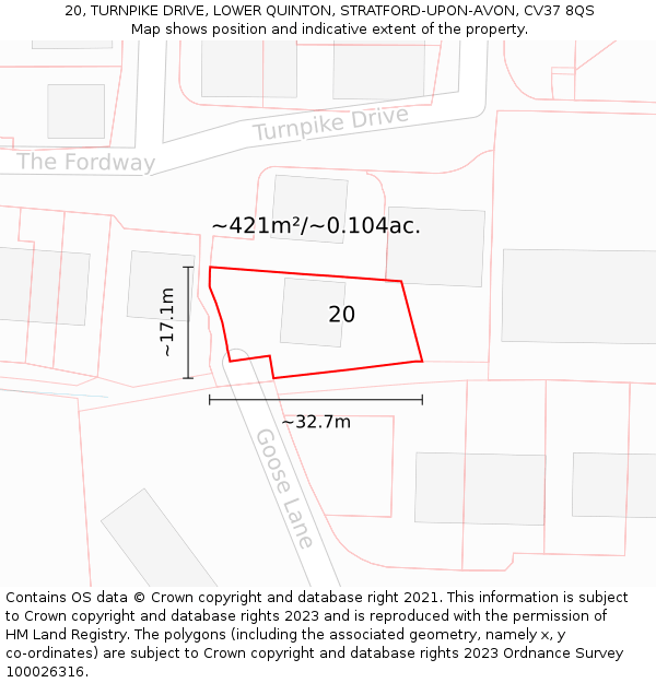 20, TURNPIKE DRIVE, LOWER QUINTON, STRATFORD-UPON-AVON, CV37 8QS: Plot and title map