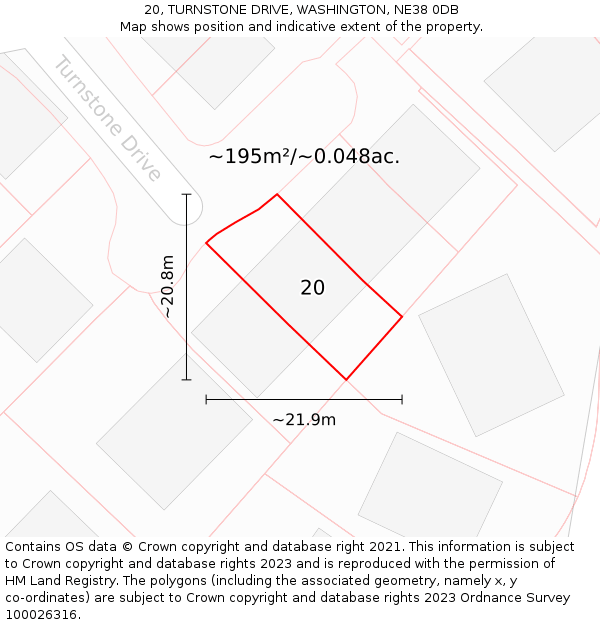 20, TURNSTONE DRIVE, WASHINGTON, NE38 0DB: Plot and title map