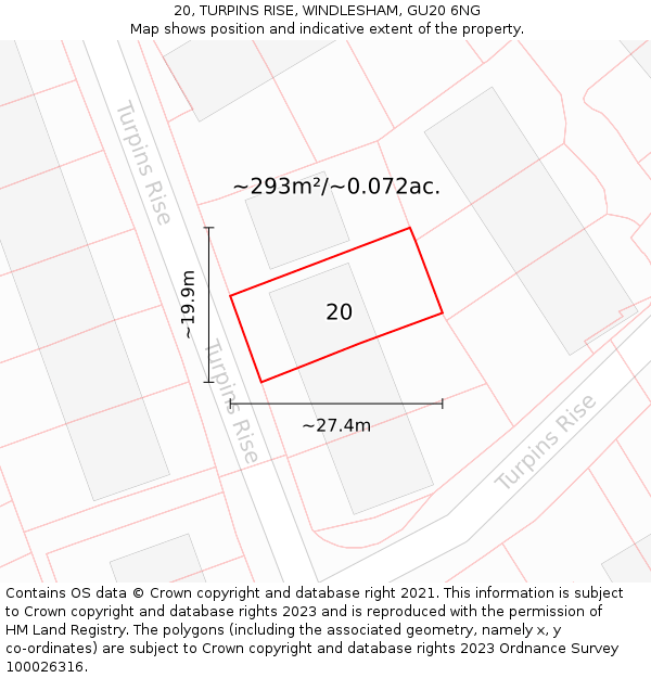 20, TURPINS RISE, WINDLESHAM, GU20 6NG: Plot and title map