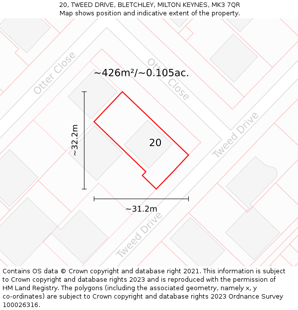 20, TWEED DRIVE, BLETCHLEY, MILTON KEYNES, MK3 7QR: Plot and title map