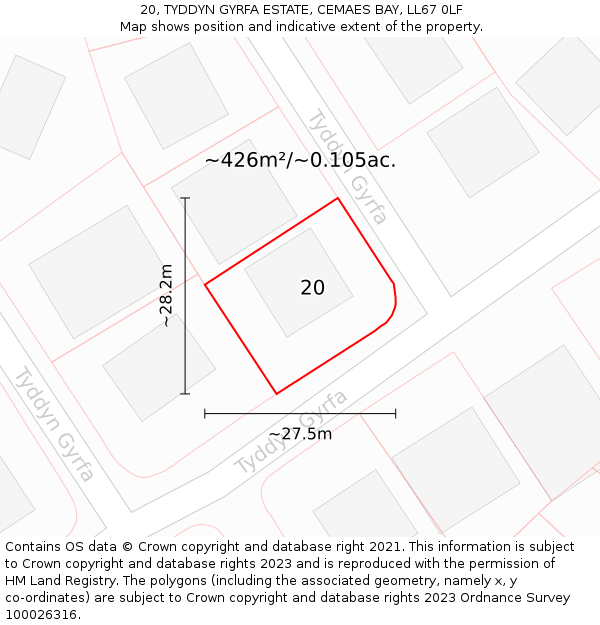 20, TYDDYN GYRFA ESTATE, CEMAES BAY, LL67 0LF: Plot and title map