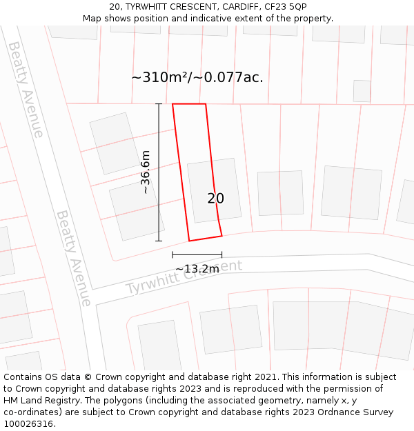 20, TYRWHITT CRESCENT, CARDIFF, CF23 5QP: Plot and title map
