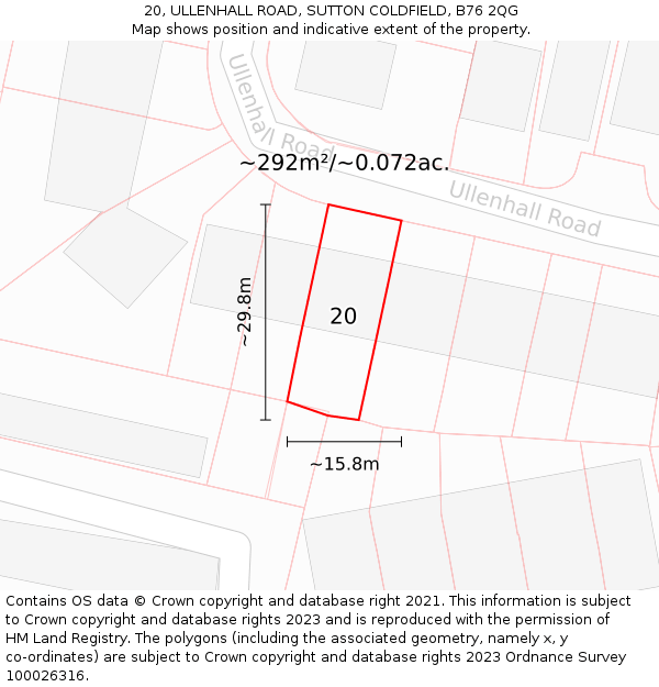 20, ULLENHALL ROAD, SUTTON COLDFIELD, B76 2QG: Plot and title map