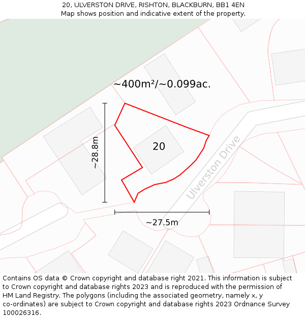 20, ULVERSTON DRIVE, RISHTON, BLACKBURN, BB1 4EN: Plot and title map