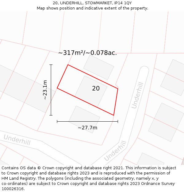 20, UNDERHILL, STOWMARKET, IP14 1QY: Plot and title map