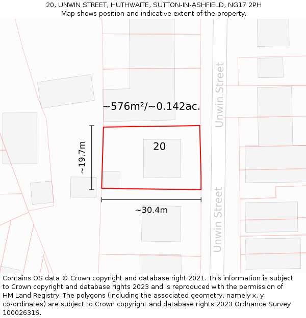 20, UNWIN STREET, HUTHWAITE, SUTTON-IN-ASHFIELD, NG17 2PH: Plot and title map