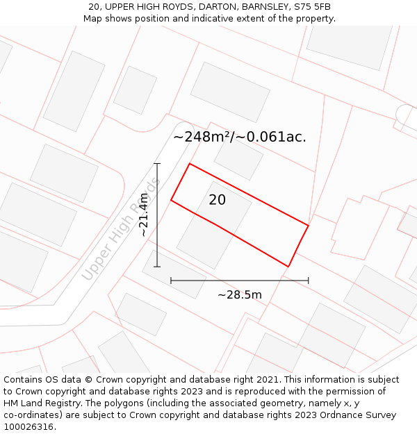 20, UPPER HIGH ROYDS, DARTON, BARNSLEY, S75 5FB: Plot and title map