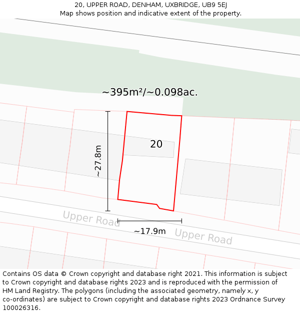 20, UPPER ROAD, DENHAM, UXBRIDGE, UB9 5EJ: Plot and title map