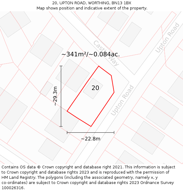 20, UPTON ROAD, WORTHING, BN13 1BX: Plot and title map