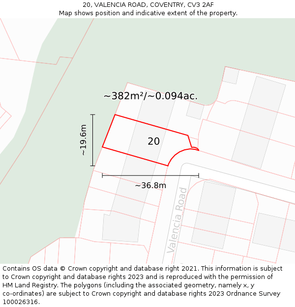 20, VALENCIA ROAD, COVENTRY, CV3 2AF: Plot and title map