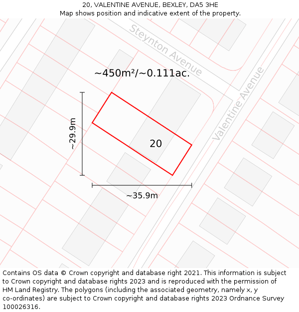 20, VALENTINE AVENUE, BEXLEY, DA5 3HE: Plot and title map