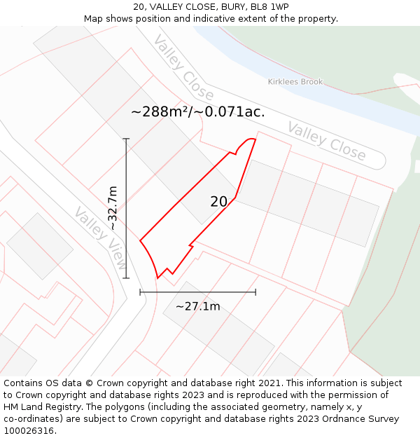 20, VALLEY CLOSE, BURY, BL8 1WP: Plot and title map