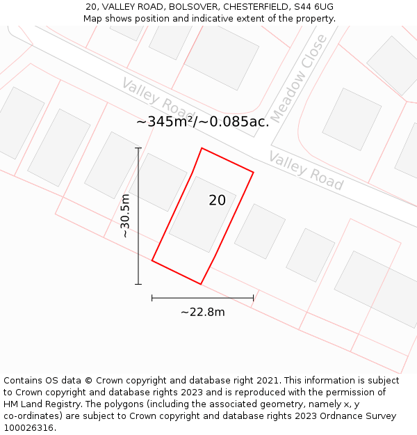 20, VALLEY ROAD, BOLSOVER, CHESTERFIELD, S44 6UG: Plot and title map